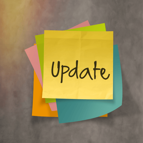 Farbige Haftnotizen mit dem Schriftzug „Update“ als Symbol für das PRTG-Update auf Version 122
